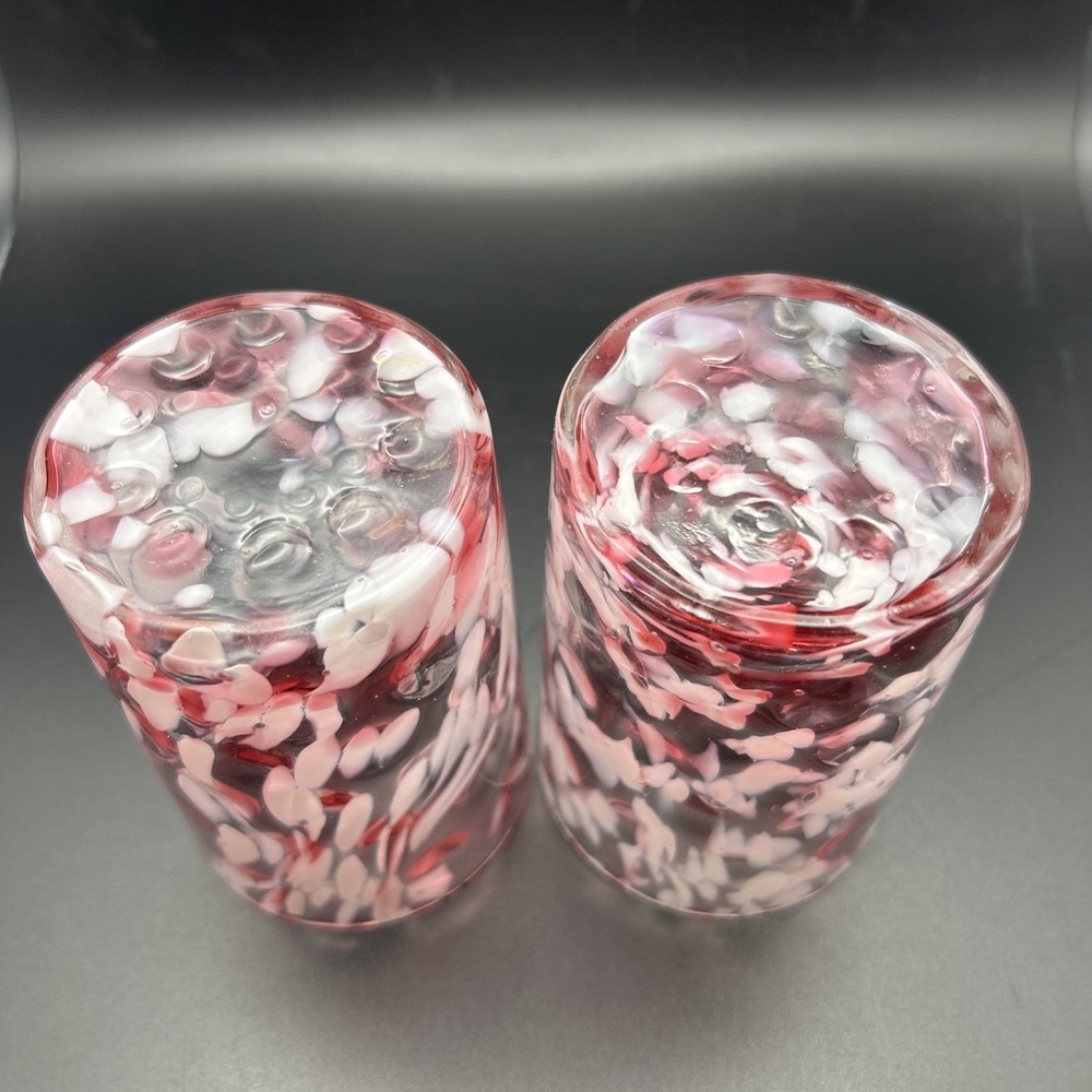 EAPG EARLY GLASS NORTHWOOD SPATTER AND COIN DOT TUMBLER Set Of 2. Pink and White - Picture 3 of 6